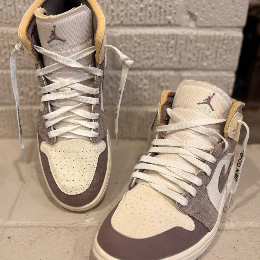 Jordan High-Top Sneakers in Cream, Brown & Yellow